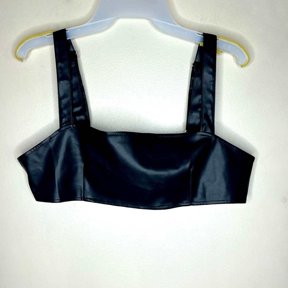 WhoworeWhat | Black Faux Leather Adjustable Bralette | Rebel Undershirt | Biker